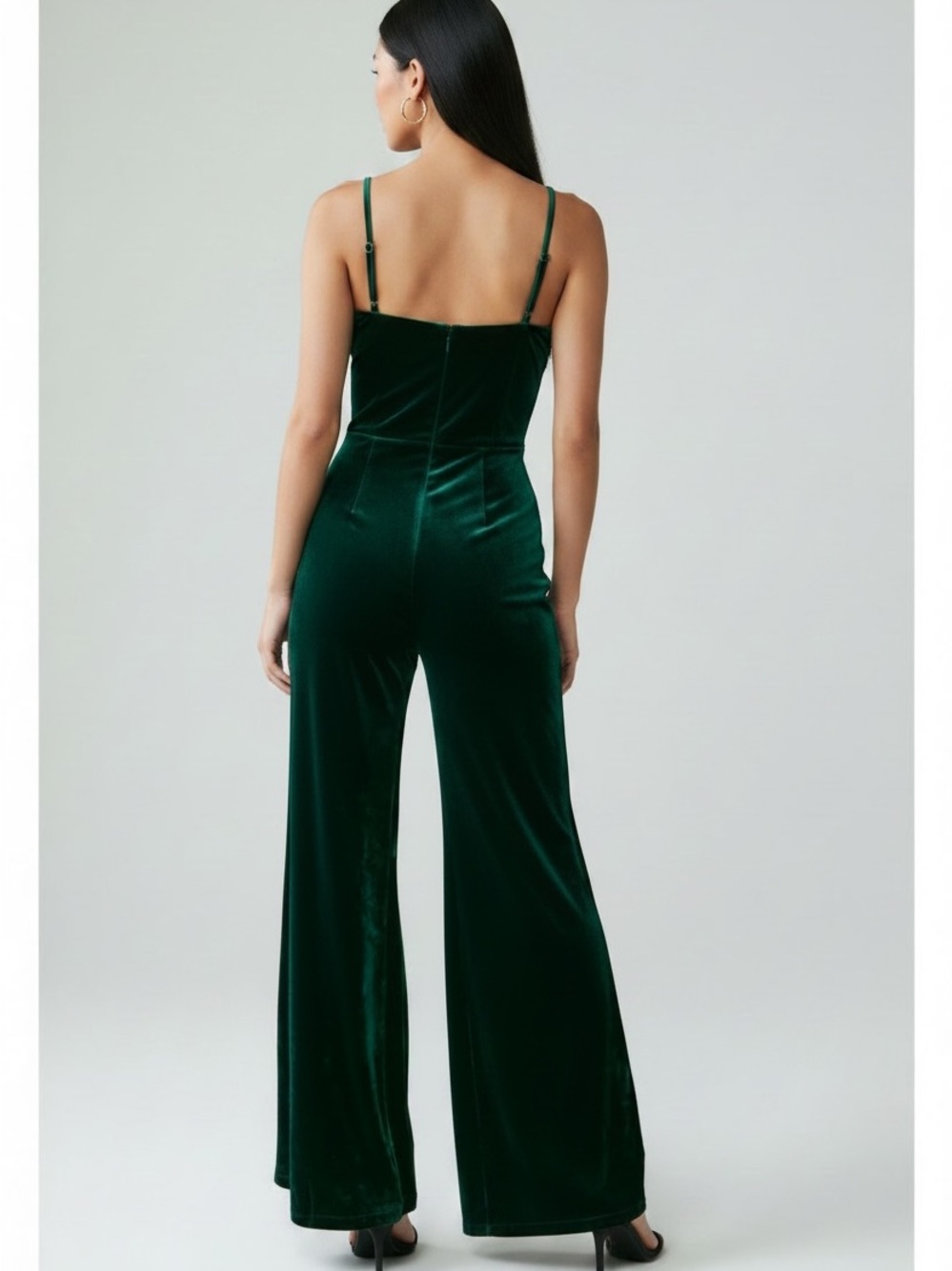 NWOT Velvet Wide-Leg Jumpsuit in Deep Green - Picture 2 of 6